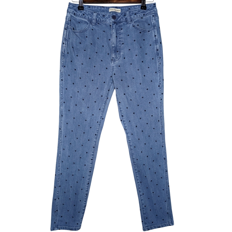 Ulla Johnson Prince Jean Polka Dot High Waist Fitted Silhouette Blue Jeans 4
